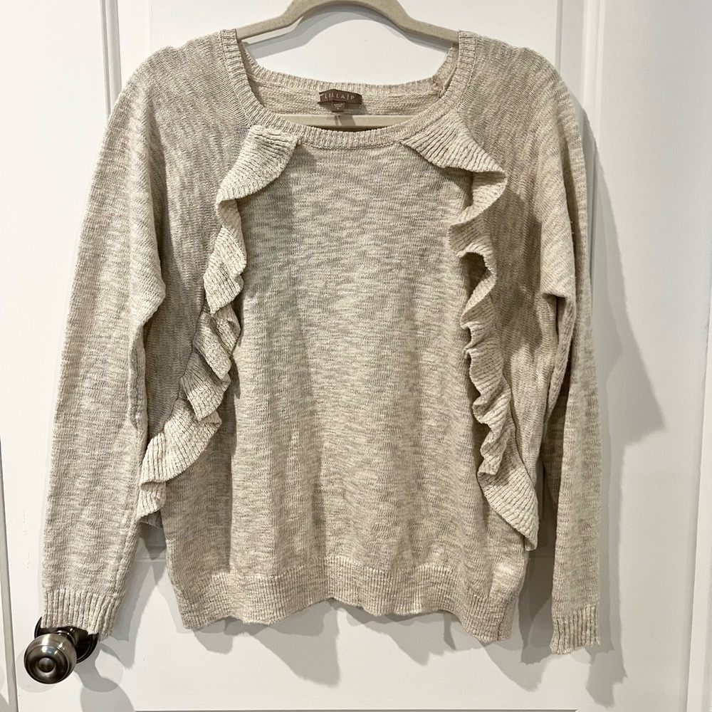 Lilla P Marled Ruffle Crewneck Sweater | Sz Small